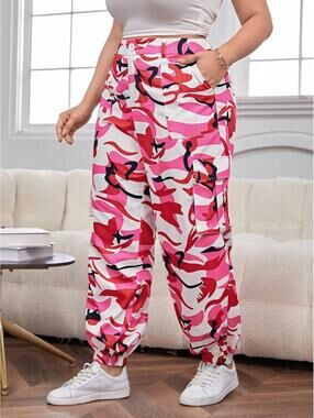 SHEIN EZwear Plus Camo Print Flap Pocket Side Cargo Pants 2XL